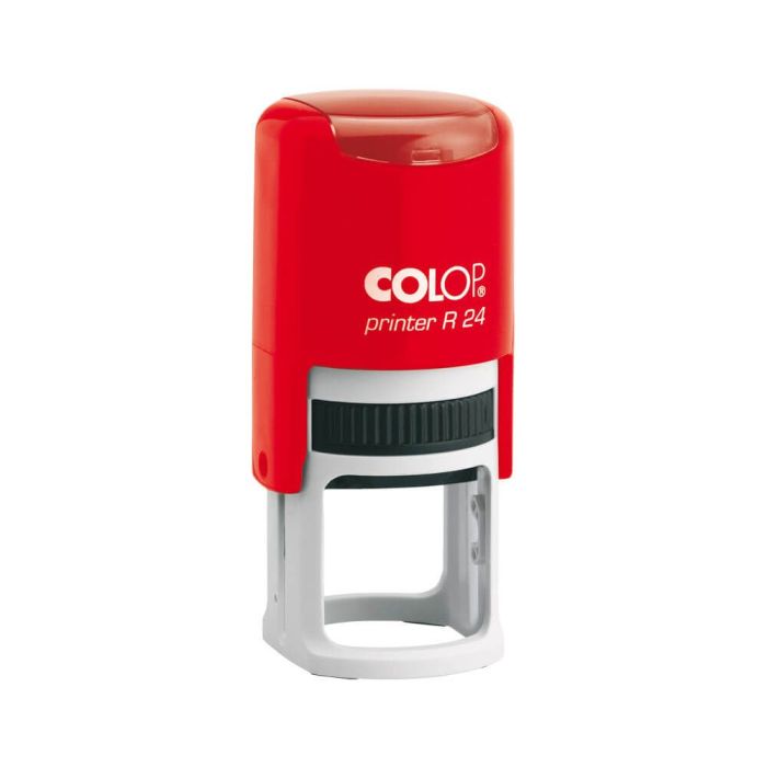 COLOP Printer R 24 – individueller Stempel Ø 24 mm, 4 Zeilen – Gehäusefarbe Rot