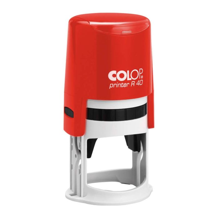 COLOP Printer R 40 – individueller Stempel Ø 40 mm, 7 Zeilen – Gehäusefarbe Rot