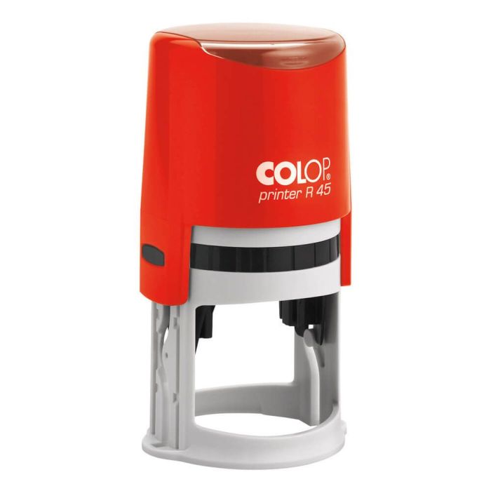 COLOP Printer R 45 – individueller Stempel Ø 45 mm, 9 Zeilen – Gehäusefarbe Rot