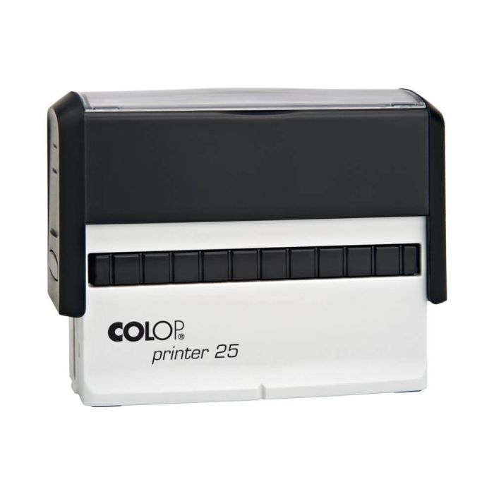 COLOP Printer 25 – individueller Stempel 75 × 15 mm, 4 Zeilen – Gehäusefarbe Schwarz