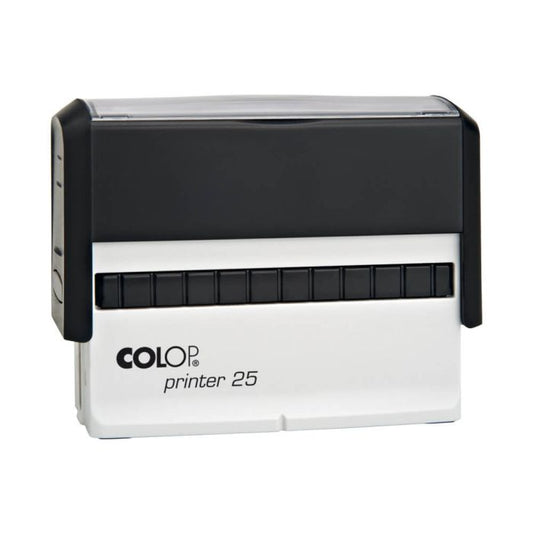 COLOP Printer 25 – individueller Stempel 75 × 15 mm, 4 Zeilen – Gehäusefarbe Schwarz