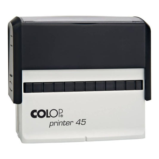 COLOP Printer 45 – individueller Stempel 82 × 25 mm, 6 Zeilen – Gehäusefarbe Schwarz