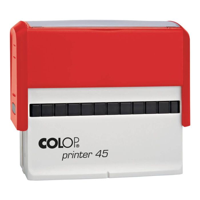 COLOP Printer 45 – individueller Stempel 82 × 25 mm, 6 Zeilen – Gehäusefarbe Rot