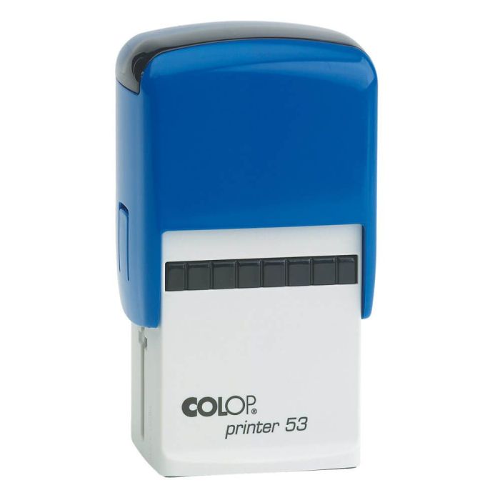 COLOP Printer 53 – individueller Stempel 45 × 30 mm, 4 Zeilen – Gehäusefarbe Blau