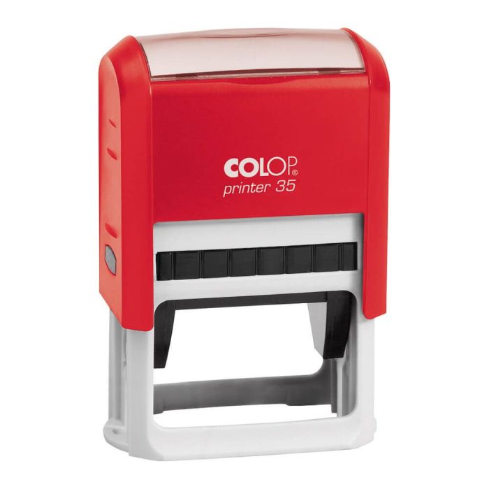 COLOP Printer 35 – individueller Stempel 50 × 30 mm, 6 Zeilen – Gehäusefarbe Rot