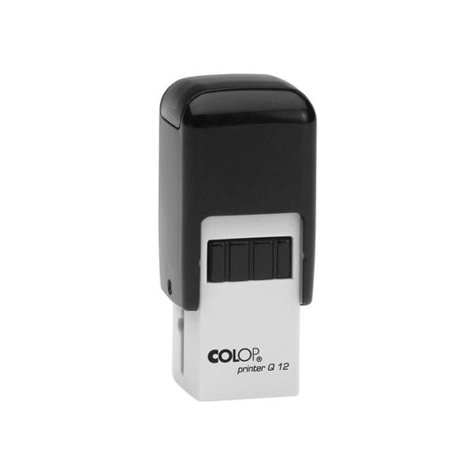 COLOP Printer Q 12 – individueller Stempel 12 × 12 mm, 3 Zeilen – Gehäusefarbe Schwarz