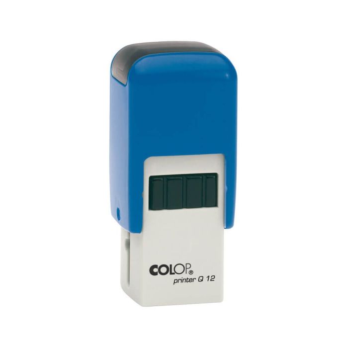 COLOP Printer Q 12 – individueller Stempel 12 × 12 mm, 3 Zeilen – Gehäusefarbe Blau