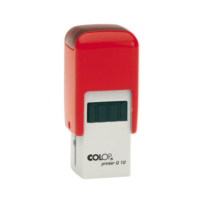 COLOP Printer Q 12 – individueller Stempel 12 × 12 mm, 3 Zeilen – Gehäusefarbe Rot