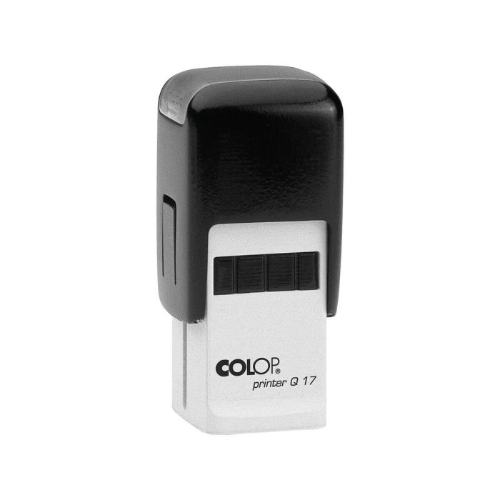 COLOP Printer Q 17 – individueller Stempel 17 × 17 mm, 4 Zeilen – Gehäusefarbe Schwarz
