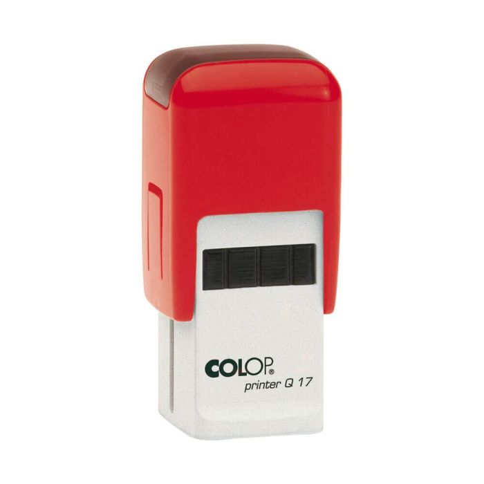 COLOP Printer Q 17 – individueller Stempel 17 × 17 mm, 4 Zeilen – Gehäusefarbe Rot