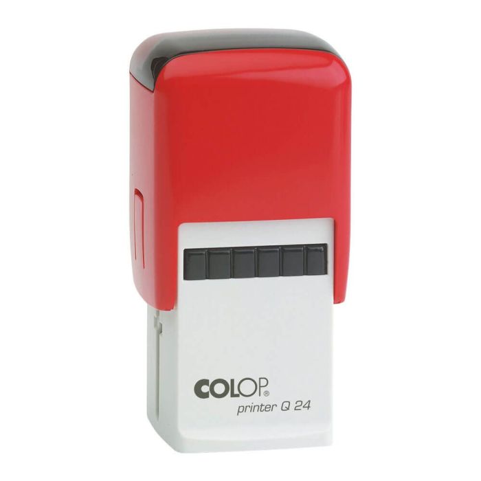 COLOP Printer Q 24 – individueller Stempel 24 × 24 mm, 6 Zeilen – Gehäusefarbe Rot