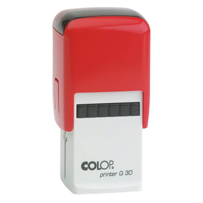 COLOP Printer Q 30 – individueller Stempel 31 × 31 mm, 7 Zeilen – Gehäusefarbe Rot