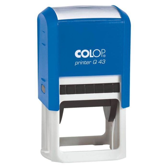 COLOP Printer Q 43 – individueller Stempel 43 × 43 mm, 10 Zeilen – Gehäusefarbe Blau