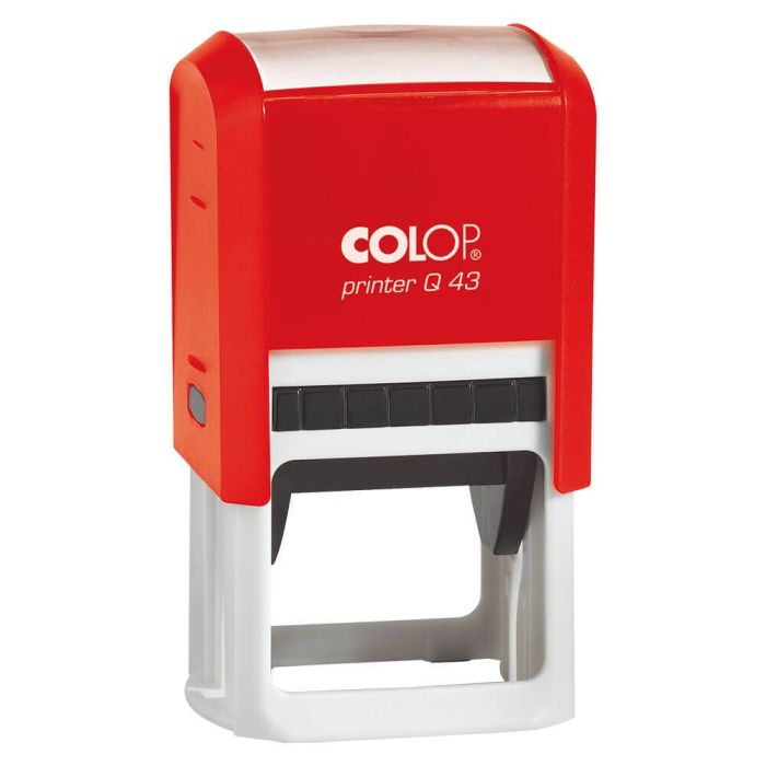 COLOP Printer Q 43 – individueller Stempel 43 × 43 mm, 10 Zeilen – Gehäusefarbe Rot
