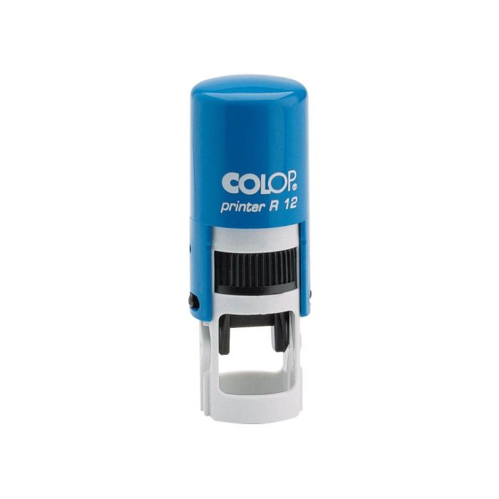 COLOP Printer R 12 – individueller Stempel Ø 12 mm, 2 Zeilen – Gehäusefarbe Blau