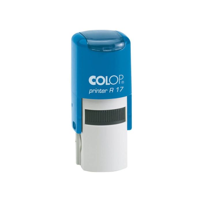COLOP Printer R 17 – individueller Stempel Ø 17 mm, 3 Zeilen – Gehäusefarbe Blau