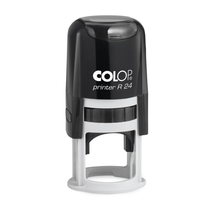 COLOP Printer R 24 – individueller Stempel Ø 24 mm, 4 Zeilen – Gehäusefarbe Schwarz