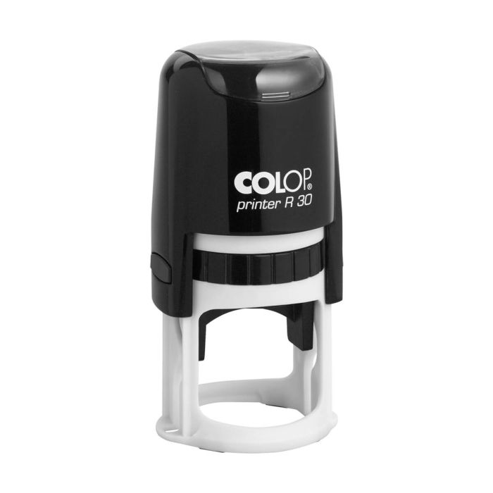 COLOP Printer R 30 – individueller Stempel Ø 30 mm, 5 Zeilen – Gehäusefarbe Schwarz