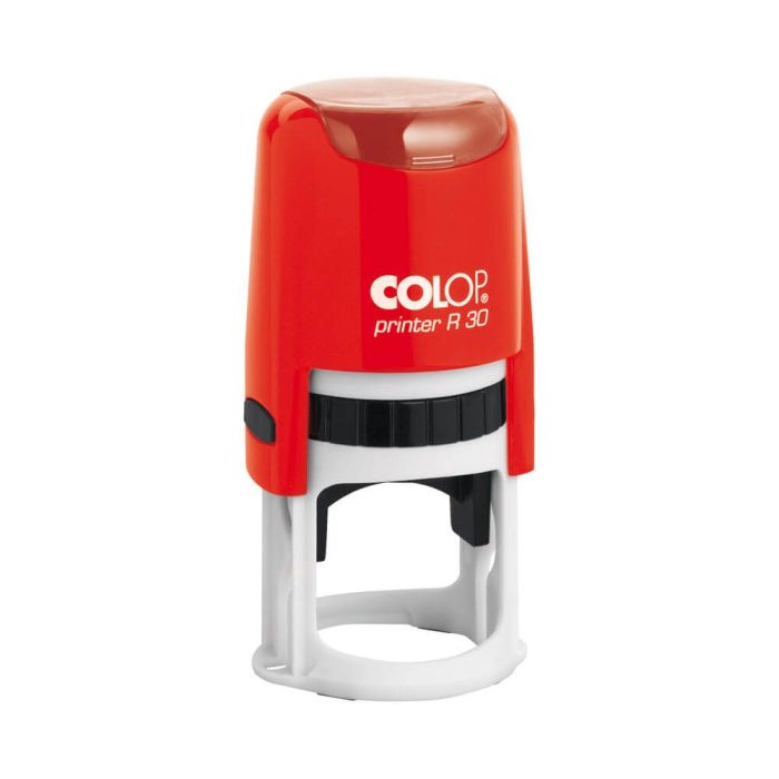 COLOP Printer R 30 – individueller Stempel Ø 30 mm, 5 Zeilen – Gehäusefarbe Rot