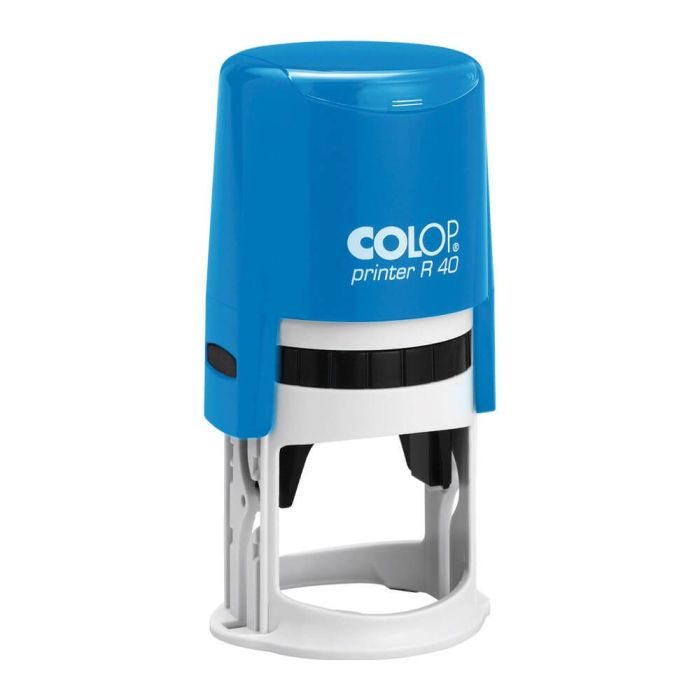 COLOP Printer R 40 – individueller Stempel Ø 40 mm, 7 Zeilen – Gehäusefarbe Blau