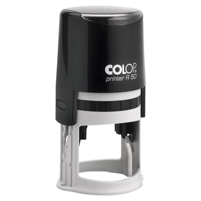 COLOP Printer R 50 – individueller Stempel Ø 50 mm, 9 Zeilen – Gehäusefarbe Schwarz