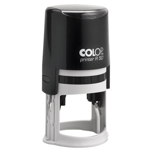COLOP Printer R 50 – individueller Stempel Ø 50 mm, 9 Zeilen – Gehäusefarbe Schwarz