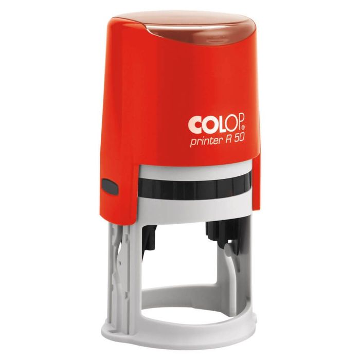 COLOP Printer R 50 – individueller Stempel Ø 50 mm, 9 Zeilen – Gehäusefarbe Rot