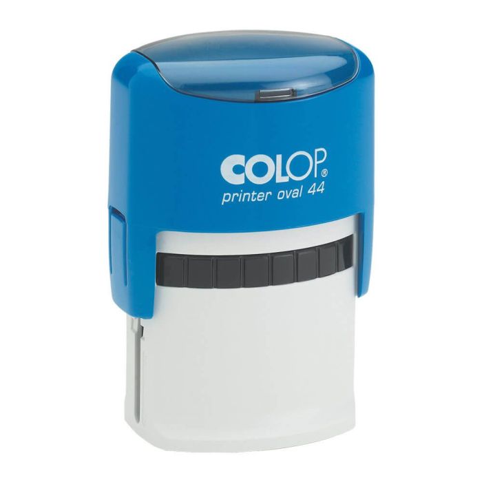 COLOP Printer Oval 44 – individueller Stempel 44 × 28 mm, 5 Zeilen – Gehäusefarbe Blau