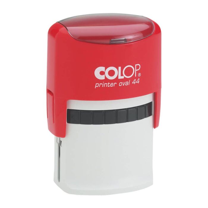 COLOP Printer Oval 44 – individueller Stempel 44 × 28 mm, 5 Zeilen – Gehäusefarbe Rot