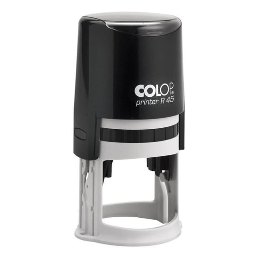 COLOP Printer R 45 – individueller Stempel Ø 45 mm, 9 Zeilen – Gehäusefarbe Schwarz