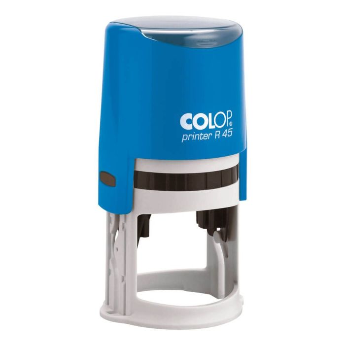 COLOP Printer R 45 – individueller Stempel Ø 45 mm, 9 Zeilen – Gehäusefarbe Blau