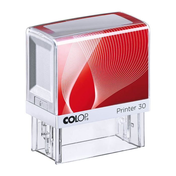 COLOP Printer 30 – individueller Stempel 47 × 18 mm, 5 Zeilen – Gehäusefarbe Weiß