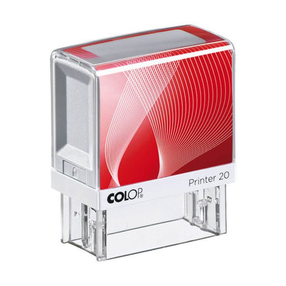 COLOP Printer 20 – individueller Stempel 38 × 14 mm, 4 Zeilen – Gehäusefarbe Weiß