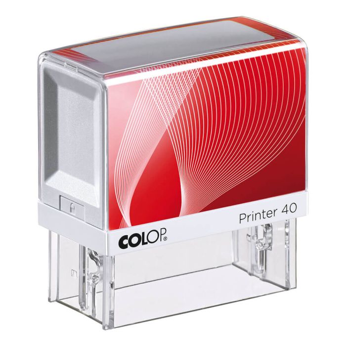 COLOP Printer 40 – individueller Stempel 59 × 23 mm, 6 Zeilen – Gehäusefarbe Weiß