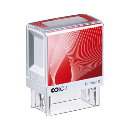 COLOP Printer 10 – individueller Stempel 27 × 10 mm, 3 Zeilen – Gehäusefarbe Weiß