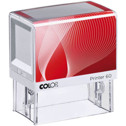 COLOP Printer 60 – individueller Stempel 76 × 37 mm, 8 Zeilen – Gehäusefarbe Weiß