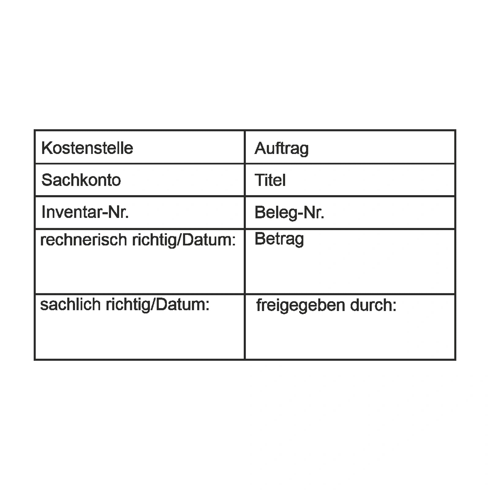 Kontierungsstempel Auftrag & Inventarnummer – Stempelabdruck