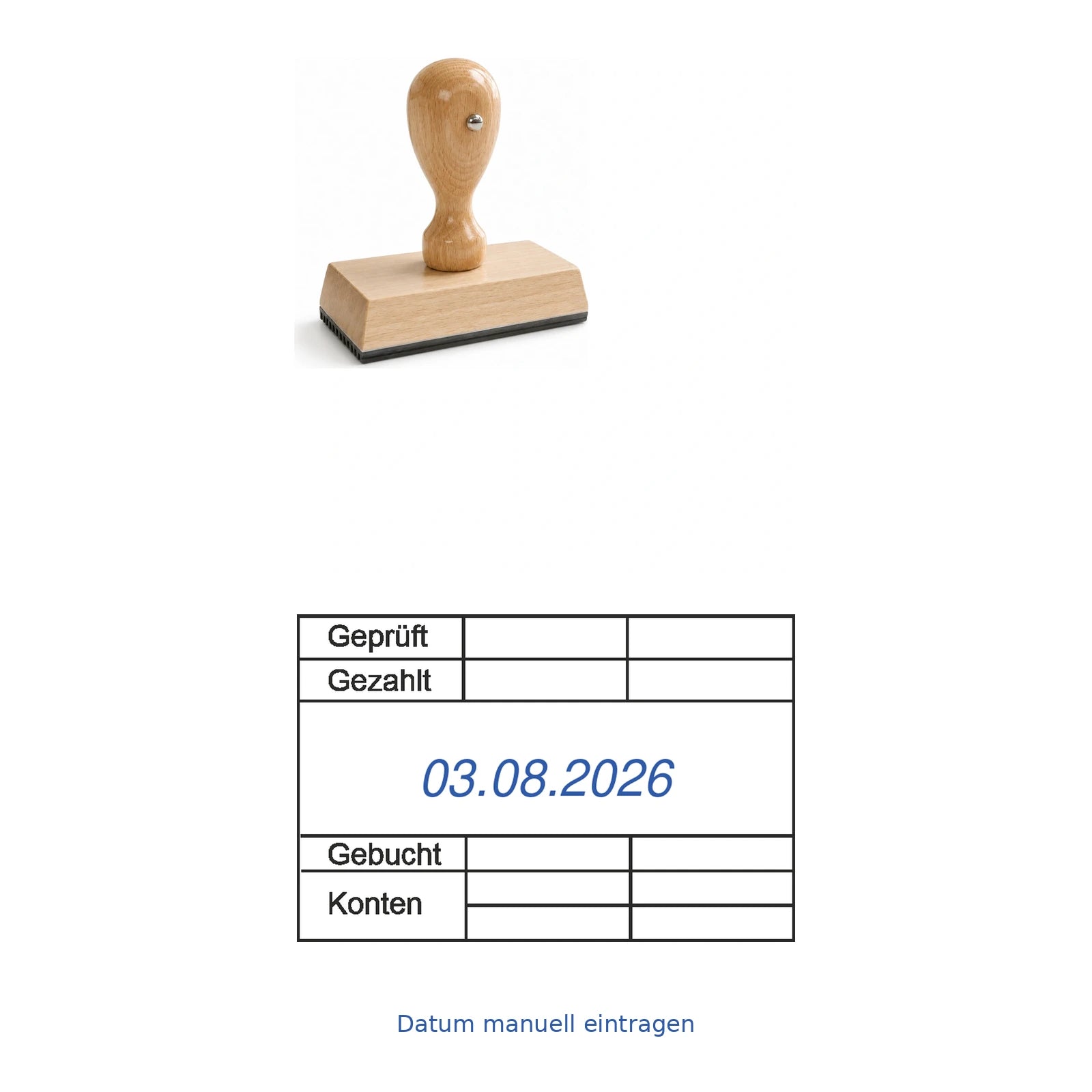 Buchhaltungsstempel Geprüft, gezahlt & gebucht – Stempelgerät mit Abdruck