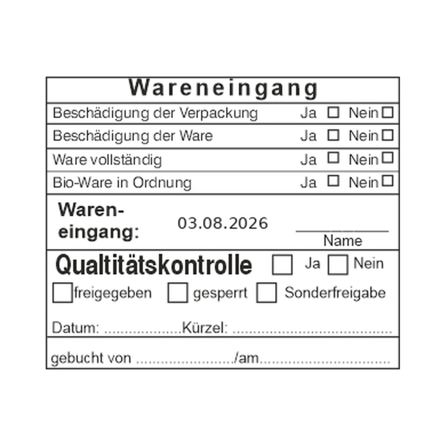 HACCP-Wareneingangsstempel Qualität & Freigabe – Stempelabdruck