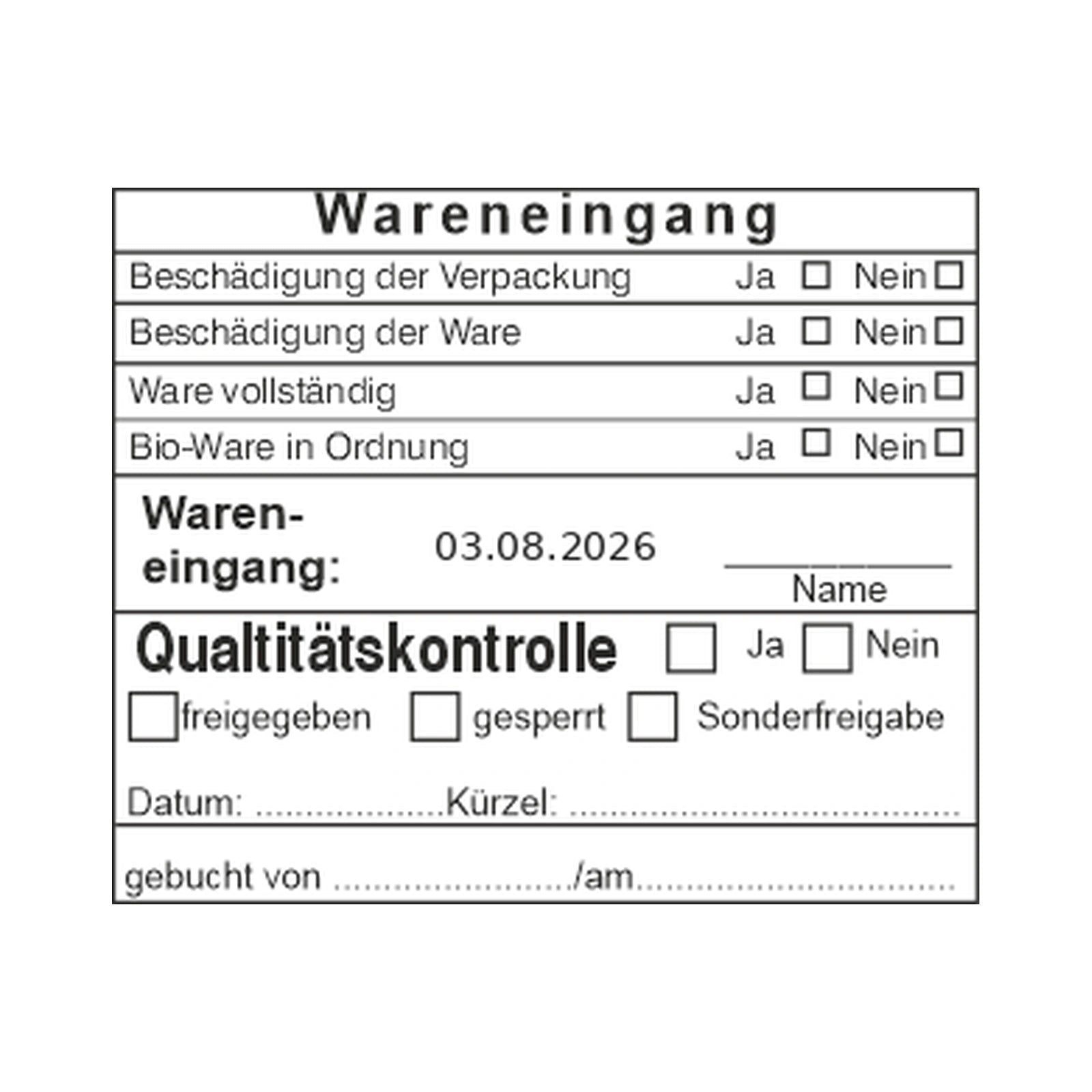 HACCP-Wareneingangsstempel Qualität & Freigabe – Stempelabdruck