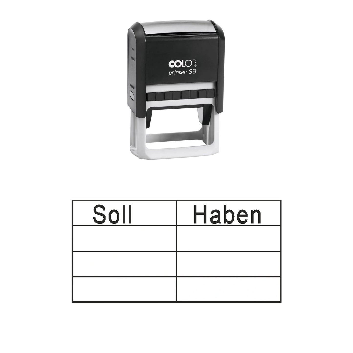 Kontierungsstempel Soll & Haben – Stempelgerät mit Abdruck