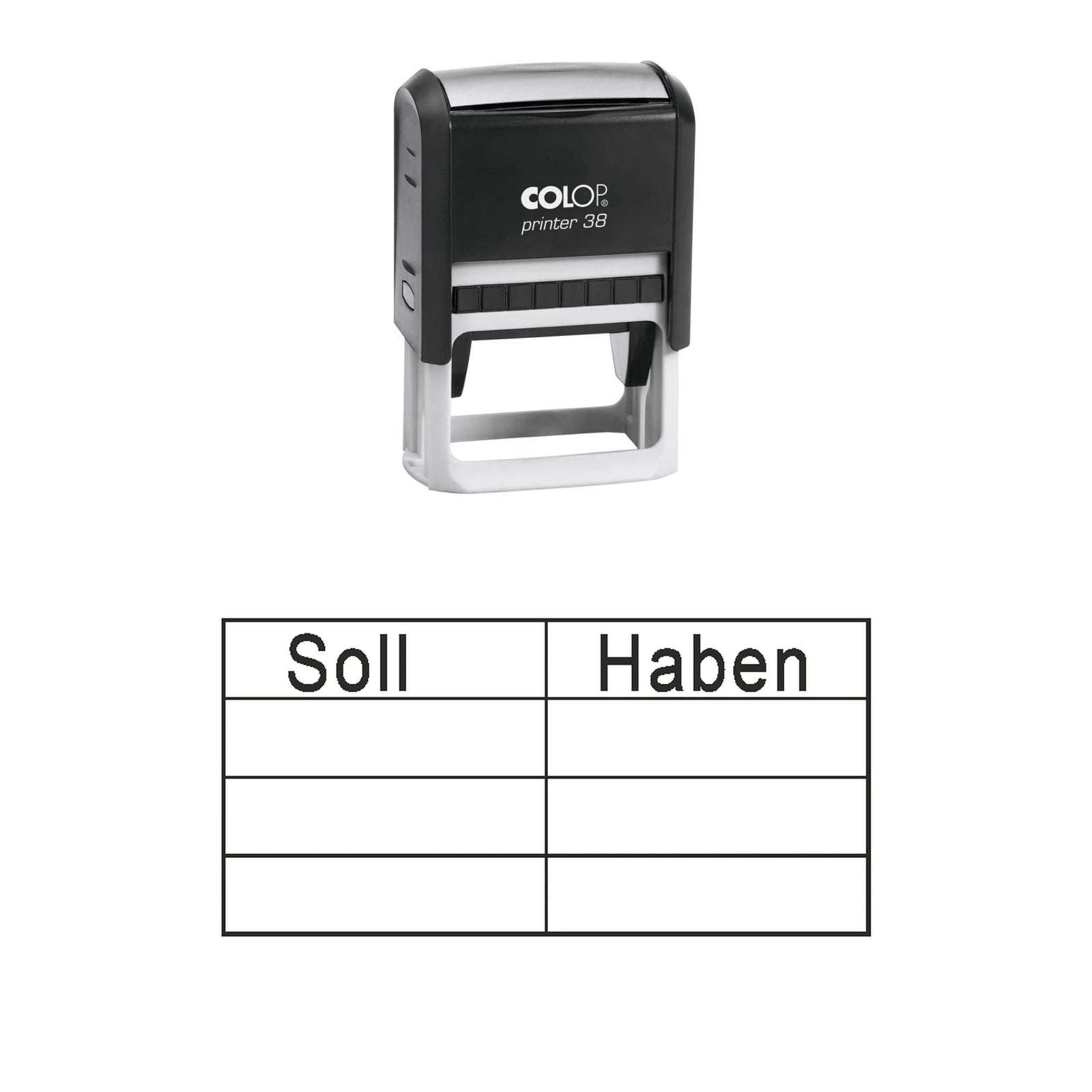 Kontierungsstempel Soll & Haben – Stempelgerät mit Abdruck