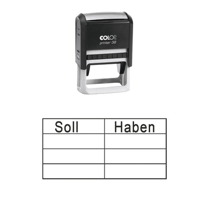 Kontierungsstempel Soll & Haben – Stempelgerät mit Abdruck