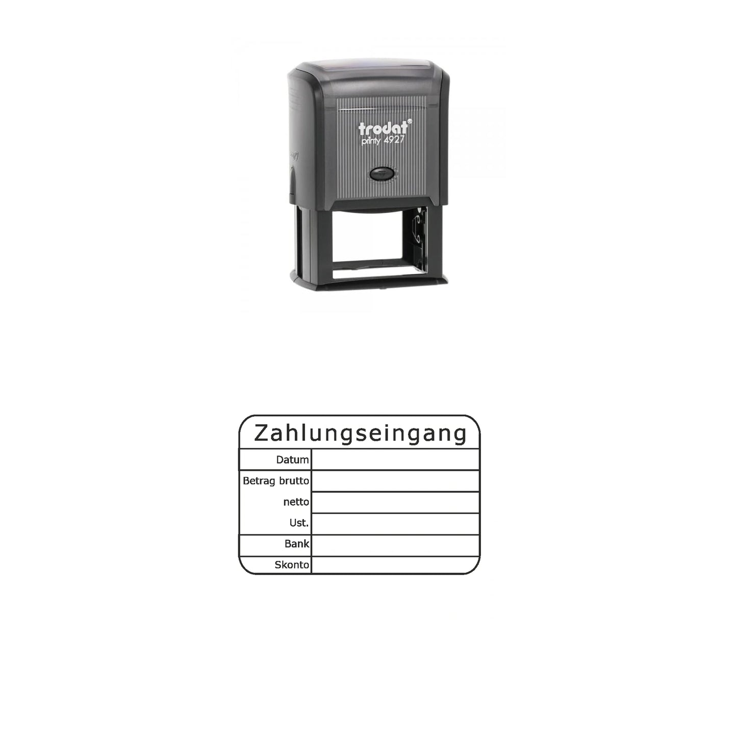 Zahlungseingangsstempel Brutto, Netto & Skonto – Stempelgerät mit Abdruck
