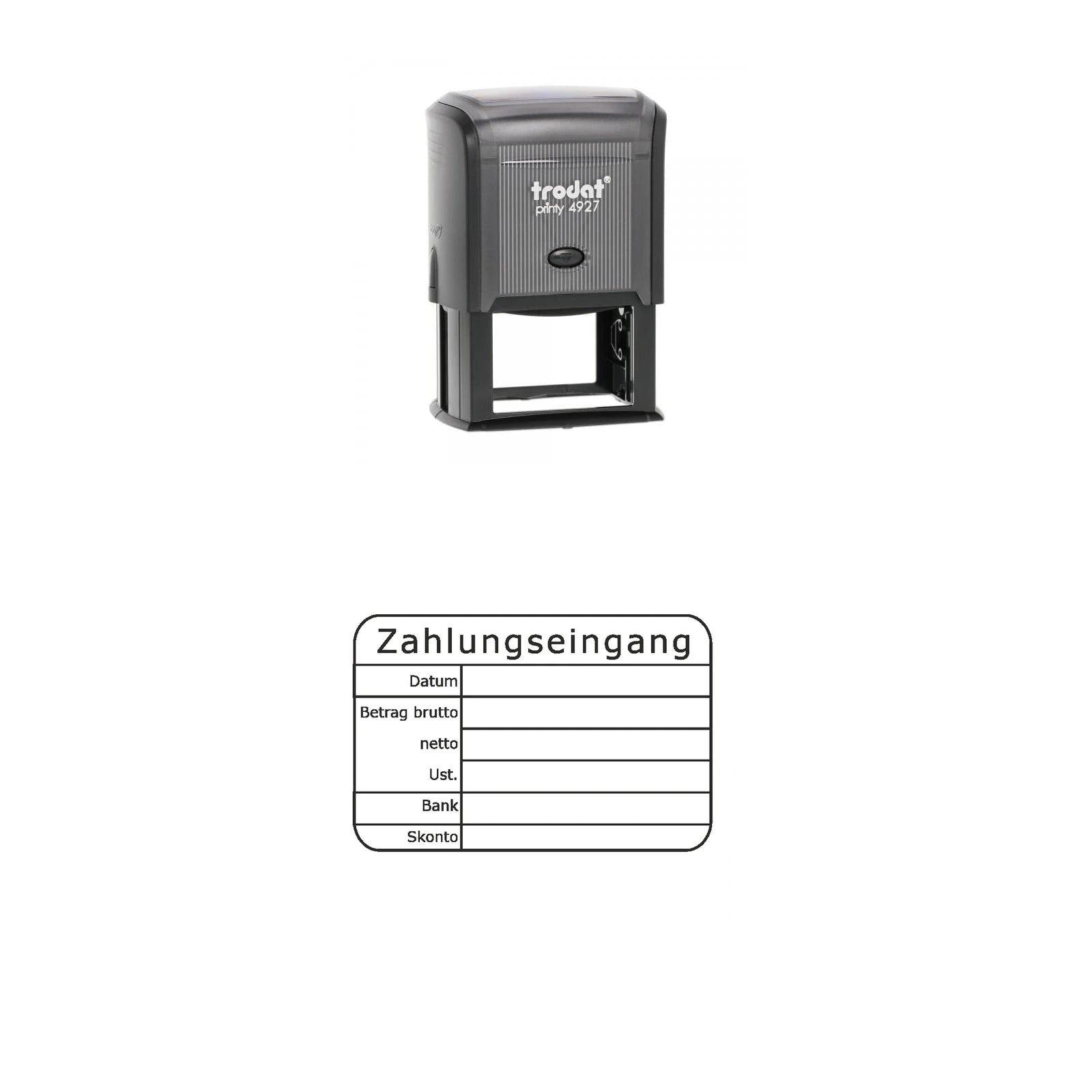 Zahlungseingangsstempel Brutto, Netto & Skonto – Stempelgerät mit Abdruck