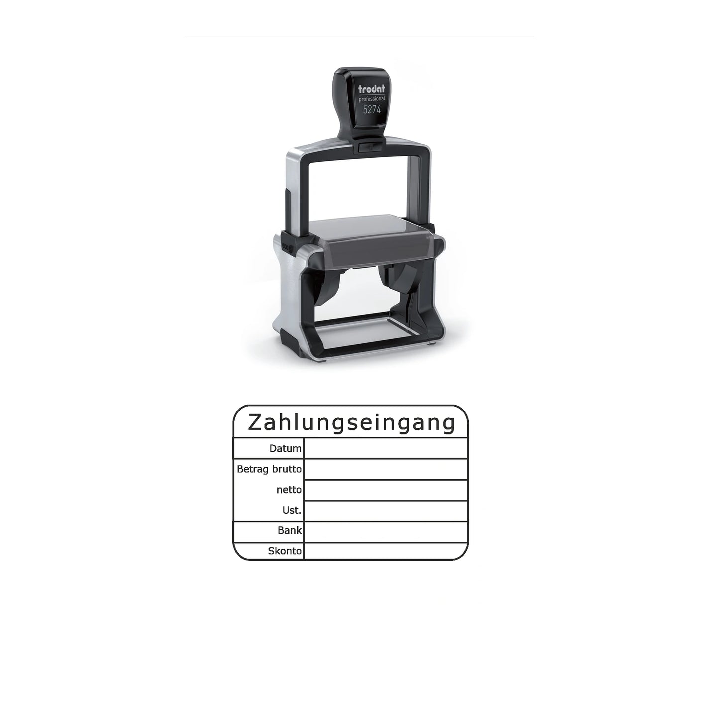 Zahlungseingangsstempel Brutto, Netto & Skonto – Stempelgerät mit Abdruck