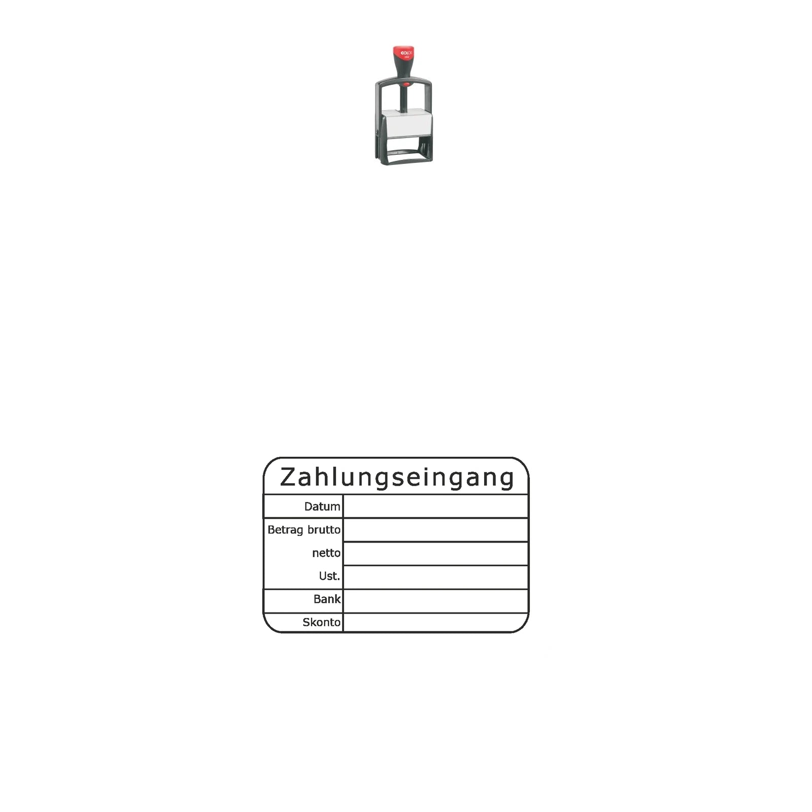 Zahlungseingangsstempel Brutto, Netto & Skonto – Stempelgerät mit Abdruck