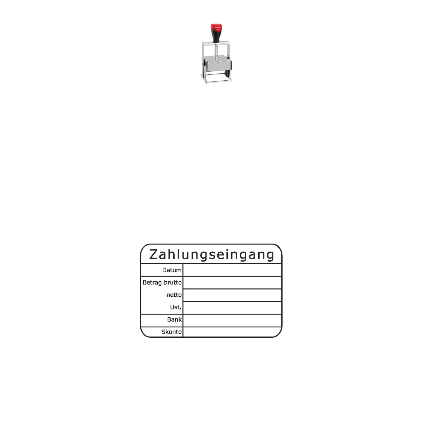 Zahlungseingangsstempel Brutto, Netto & Skonto – Stempelgerät mit Abdruck