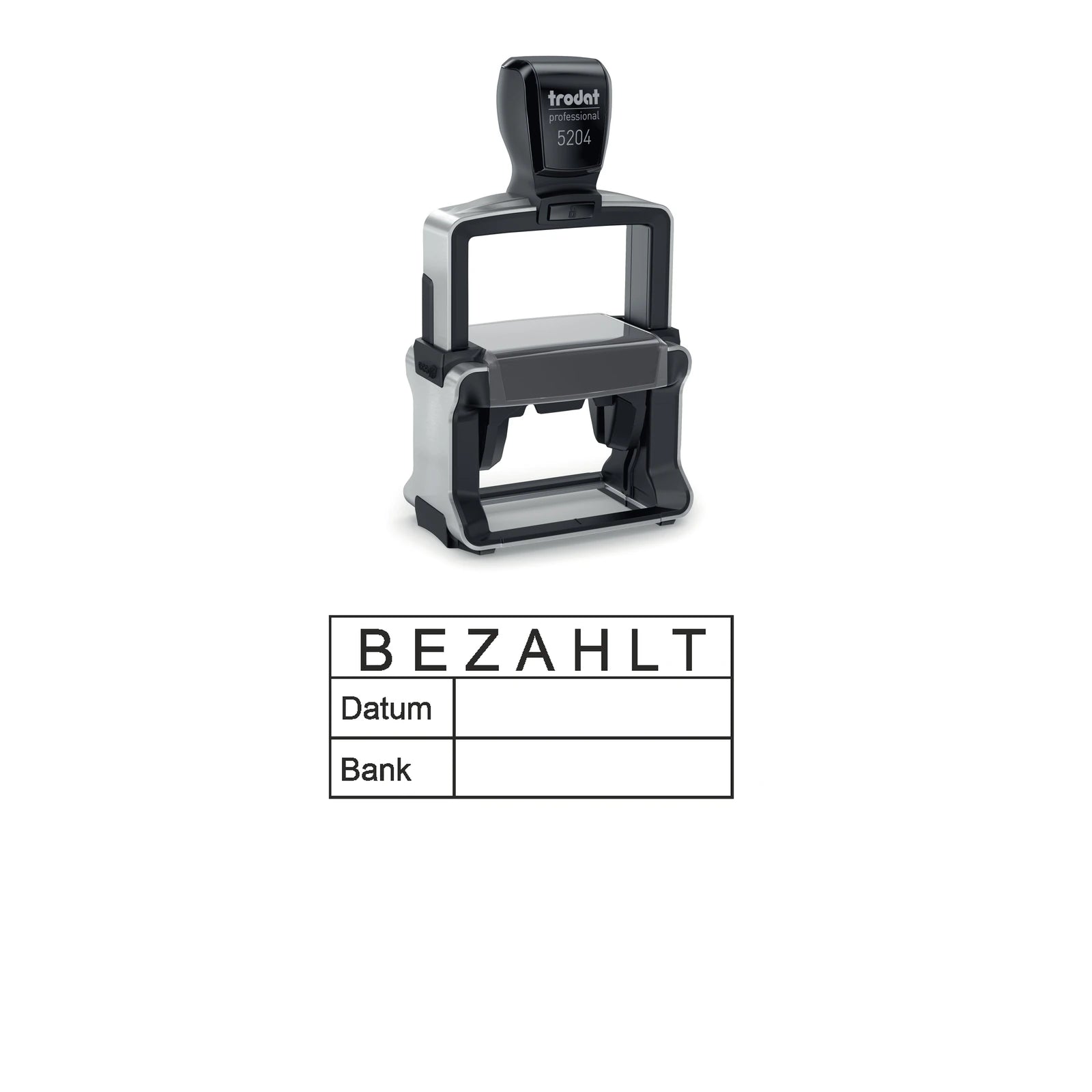 Bezahltstempel Datum & Bank – Stempelgerät mit Abdruck