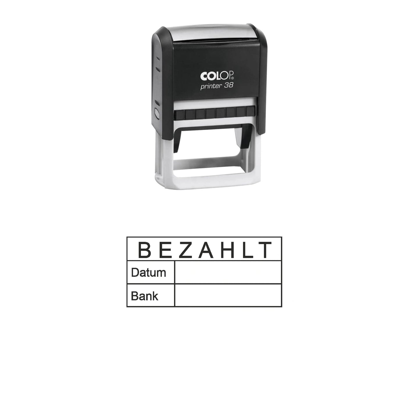 Bezahltstempel Datum & Bank – Stempelgerät mit Abdruck